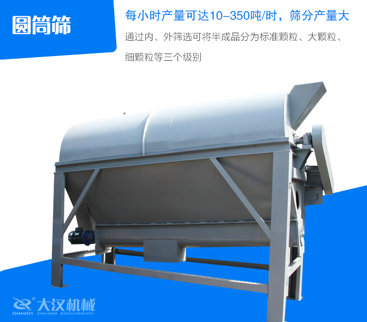 圓筒篩通過內、外篩選可將半成品分為標準顆粒、大顆粒、 細顆粒等三個級別